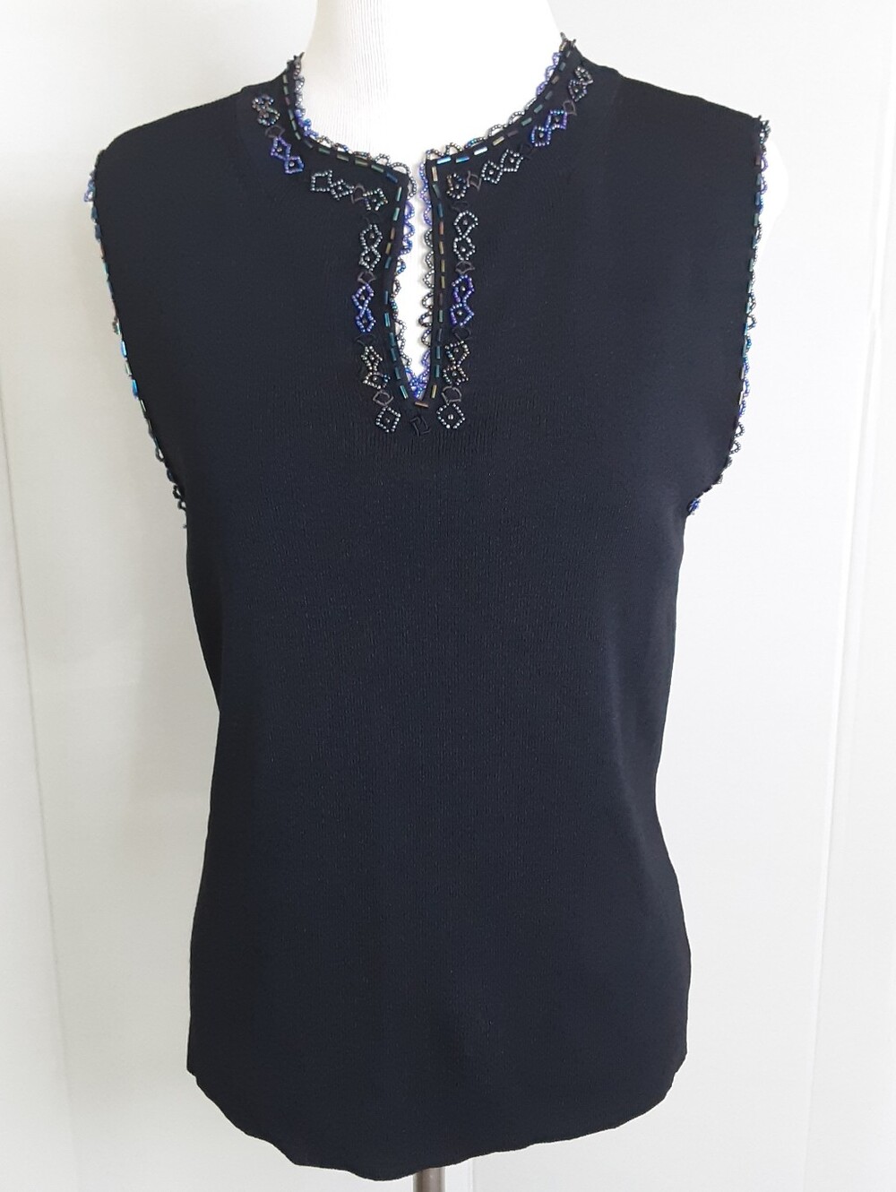 Plus Size Wallis Geometric Peacock Colored Beaded Tank Top Sz 18 - VTG